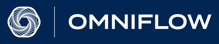 The OmniFlow Systems logo: a spiralling hexagonal mark beside the word OMNIFLOW, in white on navy